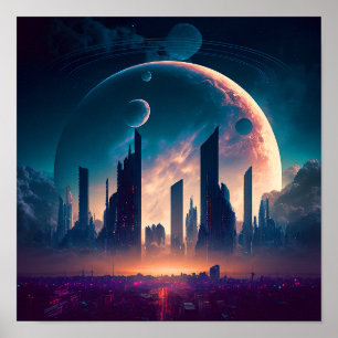 Science Fiction Cyberpunk Space City Poster