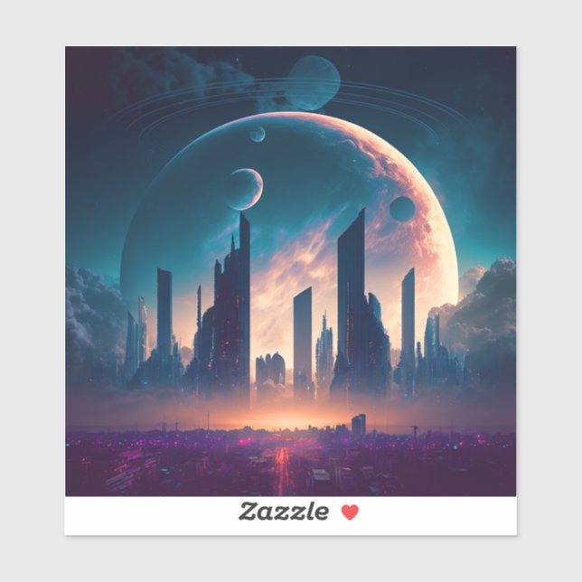 Science Fiction Cyberpunk Space City Sticker (Sheet)