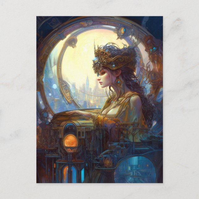 Science Fiction Fantasy Sci-Fi Art Nouveau Lady Postcard (Front)