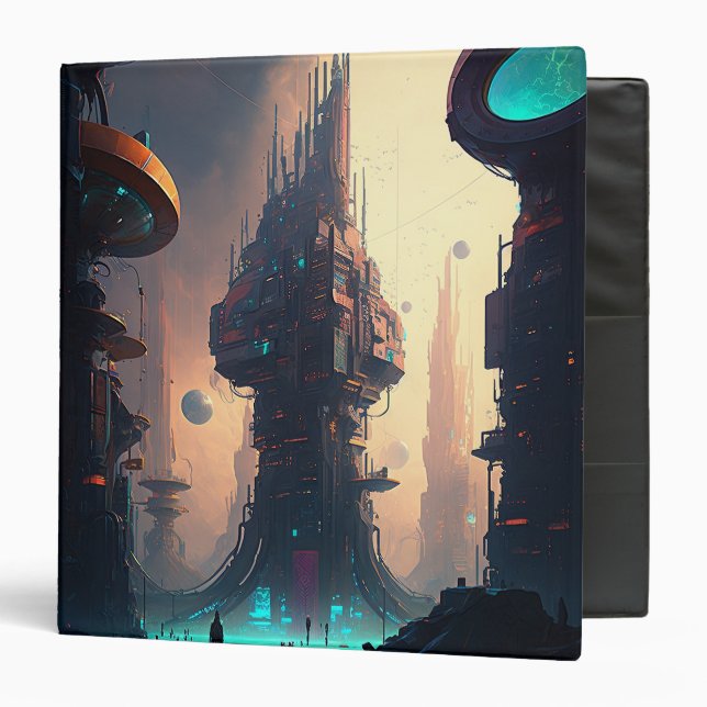 Science Fiction Futuristic City 3 Ring Binder (Front/Inside)