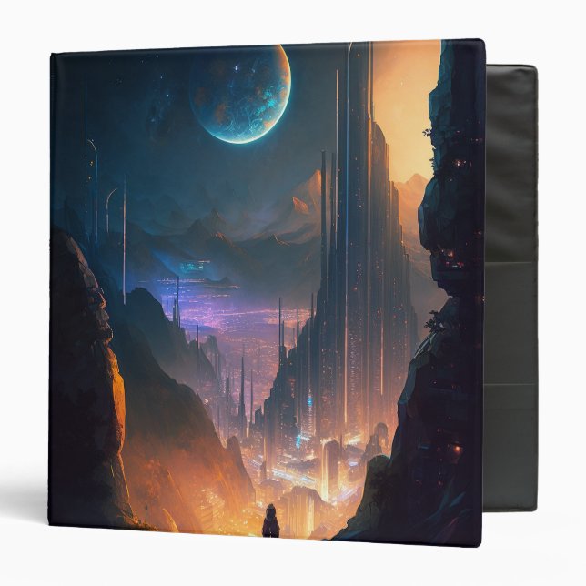 Science Fiction Futuristic City 3 Ring Binder (Front/Inside)