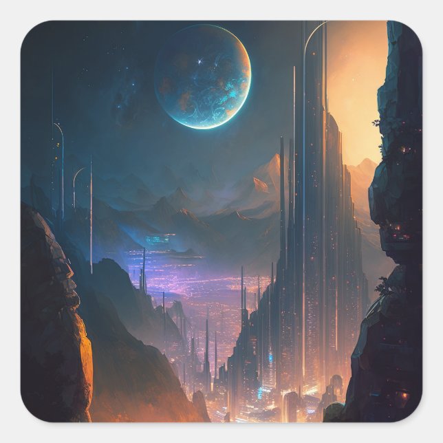 Science Fiction Futuristic City Square Sticker (Front)