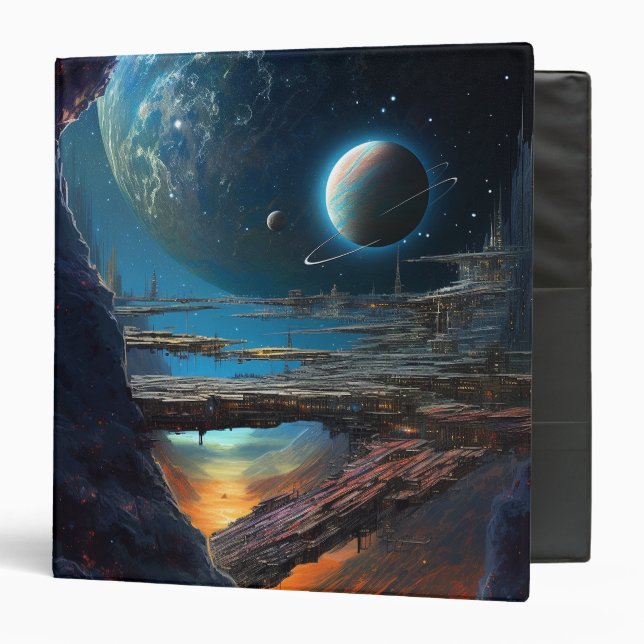 Science Fiction Futuristic Outer Space City 3 Ring Binder (Front/Inside)