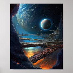 Science Fiction Futuristic Outer Space City Poster