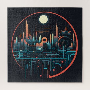 Science Fiction Orbital Circuit City Illustration Jigsaw Puzzle by Hakonart at Zazzle