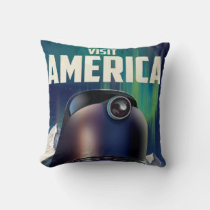 Science fiction Visit america travel poster Throw Pillow