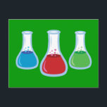 Science Flasks Postcard<br><div class="desc">This fun science illustration features three colorful cartoon erlenmeyer flasks with red, blue and green bubbly fluids in them! This chemistry design is the perfect gift to buy for a science teacher (particularly chemistry teachers, of course), science geek or a chemist but also doubles as an awesome gamer design (magical...</div>