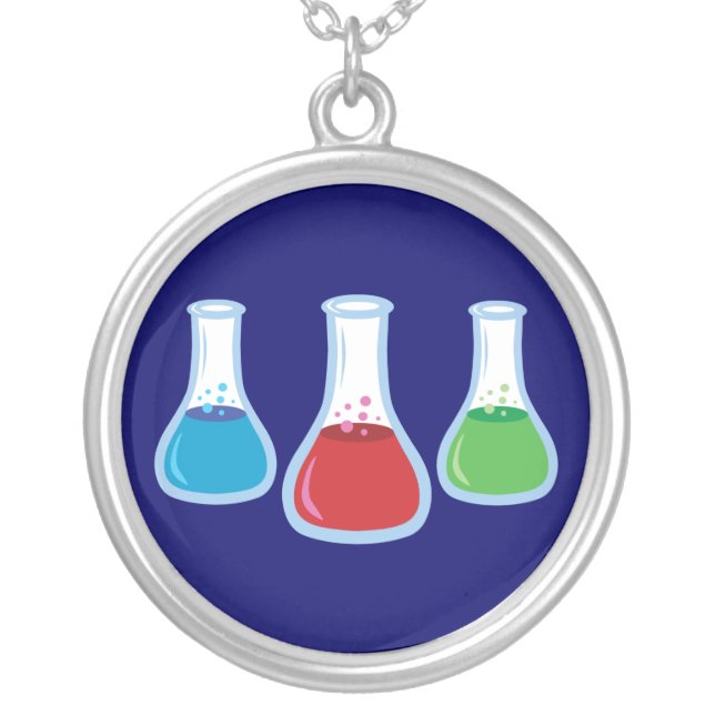 Science Flasks Silver Plated Necklace (Front)
