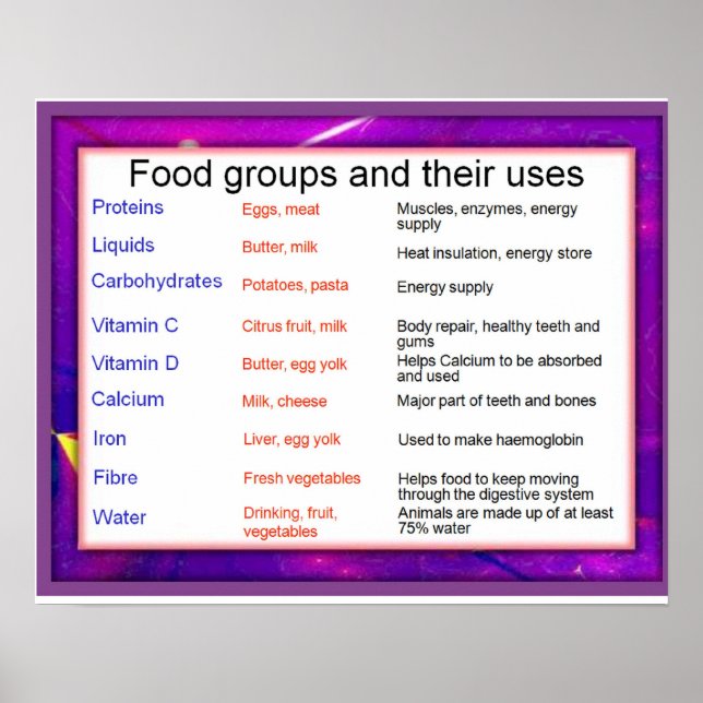 Science, Food groups and their uses Poster (Front)
