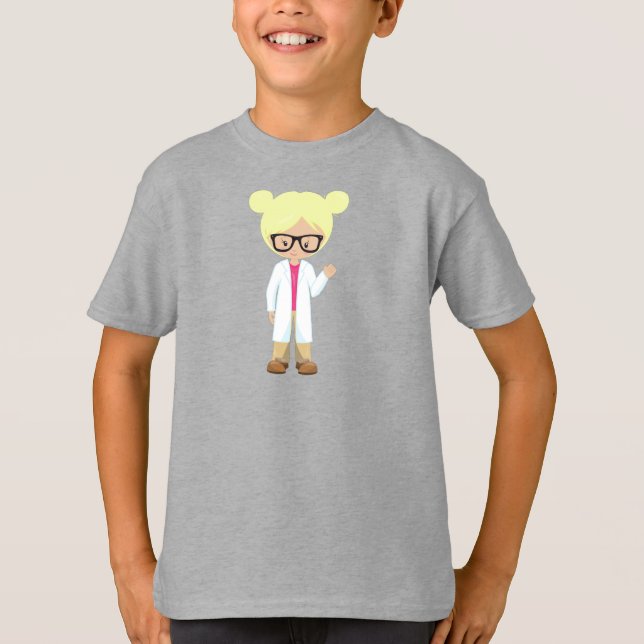 Science Girl, Scientist, Cute Girl, Blonde Hair T-Shirt (Front)
