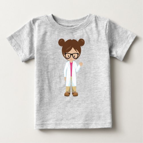 Science Girl Scientist Cute Girl Brown Hair Baby T_Shirt