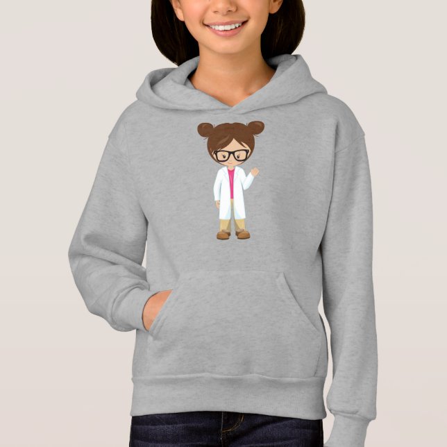 Science Girl, Scientist, Cute Girl, Brown Hair Hoodie (Front)