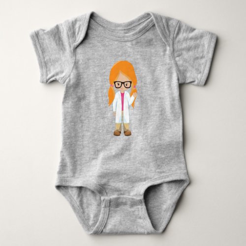 Science Girl Scientist Cute Girl Orange Hair Baby Bodysuit