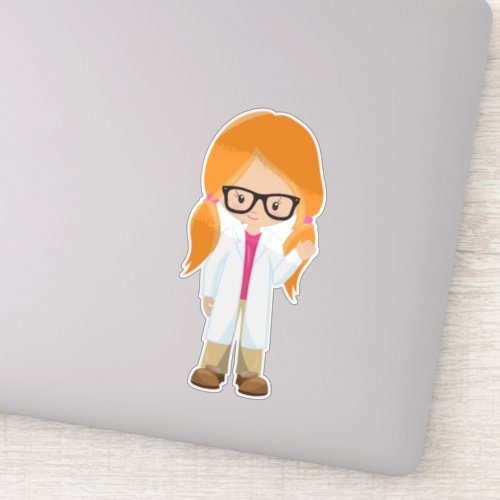 Science Girl Scientist Cute Girl Orange Hair Sticker