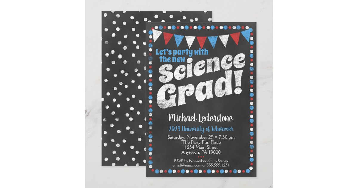 Science Graduation Party Invitation Red Blue Zazzle