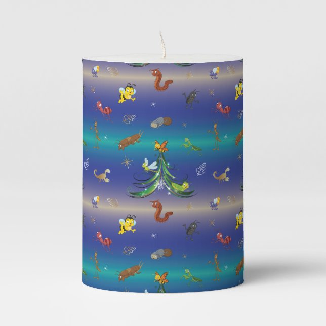 Science, Insect Bug Lover Christmas Tree Pillar Candle (Front)