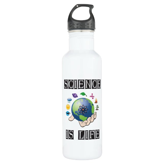 Science is life stainless steel water bottle (Front)