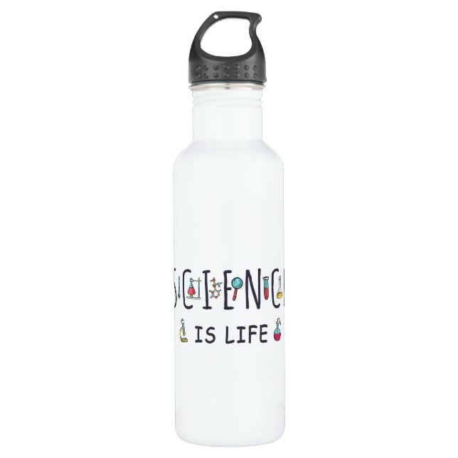 Science is life stainless steel water bottle (Front)