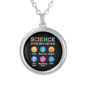 Science keeps you curious silver plated necklace