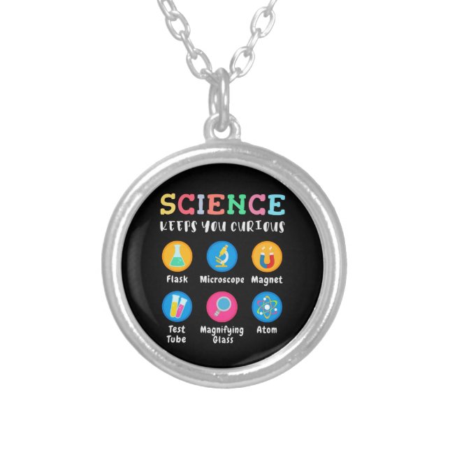 Science keeps you curious silver plated necklace (Front)