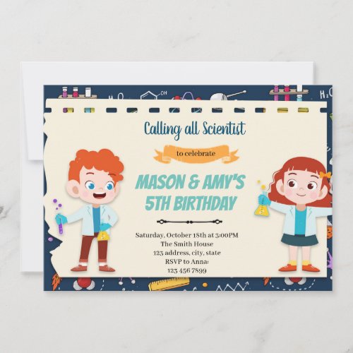 Science kid joint party invitation