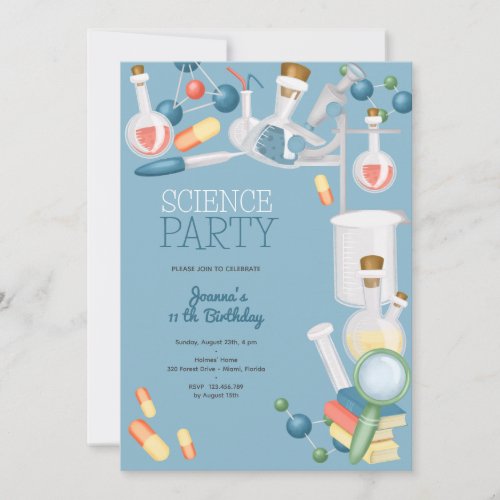 Science lab birthday party invitation