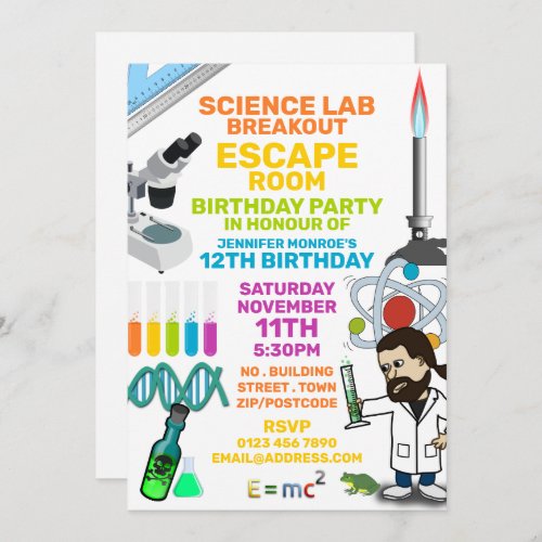 Science Lab Theme Escape Room Birthday Party Invitation