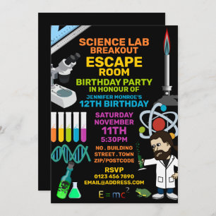 Science Lab Theme Escape Room, Birthday Party Invitation