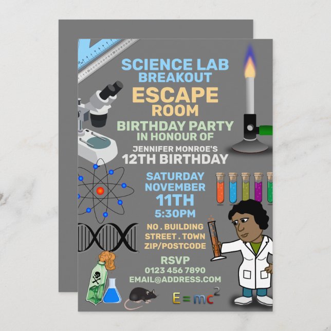 Science Lab Theme Escape Room, Birthday Party Invitation (Front/Back)