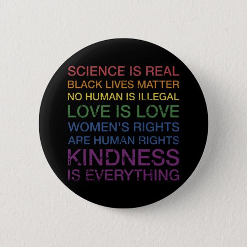 Science love human rights in rainbow pride month button