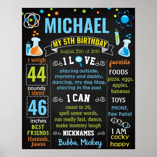 Science Mad Scientist Birthday chalkboard Poster