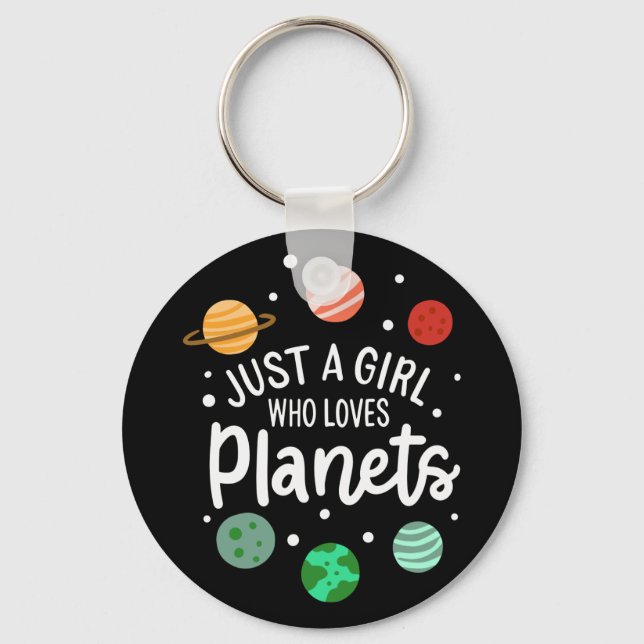 Science Nerd Outer Space Girl Who Loves Planets Keychain (Front)