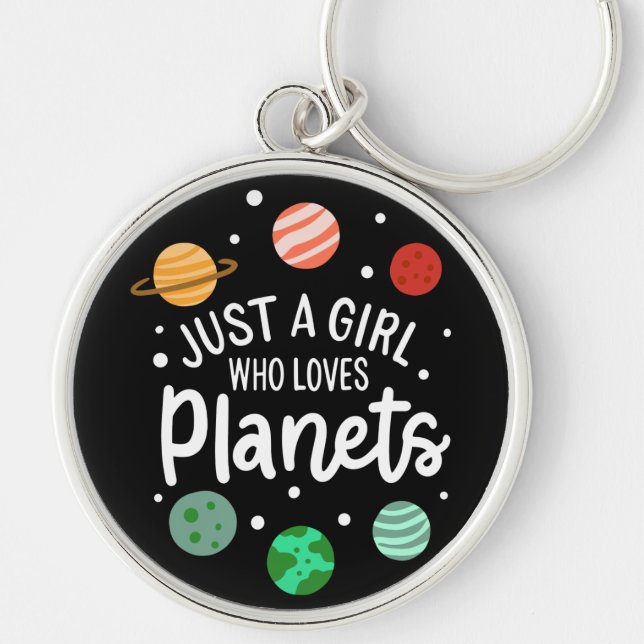 Science Nerd Outer Space Girl Who Loves Planets Keychain (Front)