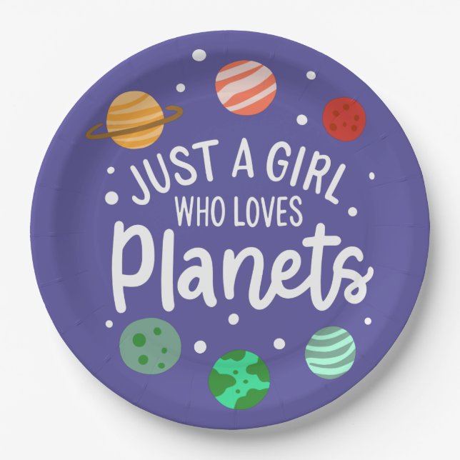 Science Nerd Outer Space Girl Who Loves Planets Paper Plates (Front)