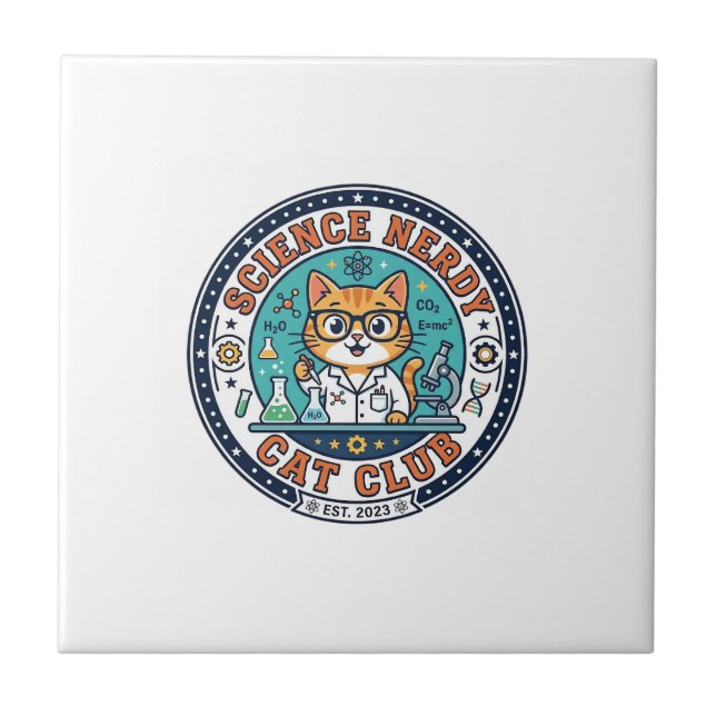 Science Nerdy Cat Cat Mom Gift Idea - Science Nerd Ceramic Tile (Front)