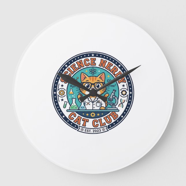 Science Nerdy Cat Cat Mom Gift Idea - Science Nerd Large Clock (Front)