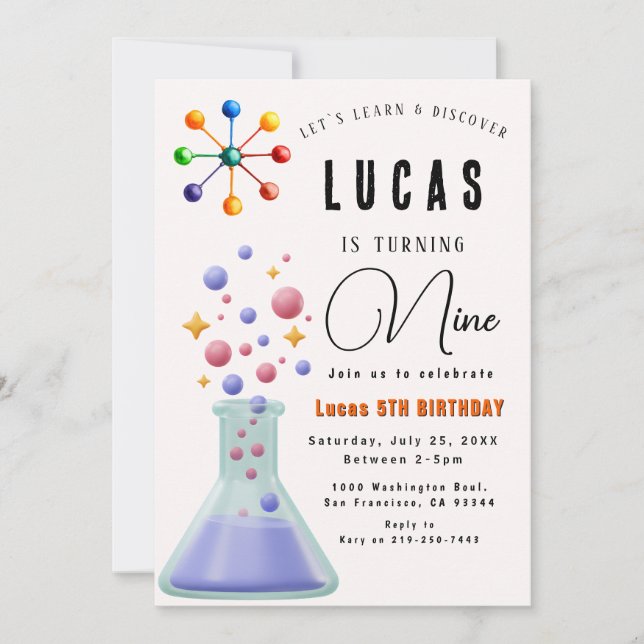  Science Party Birthday Invitation (Front)