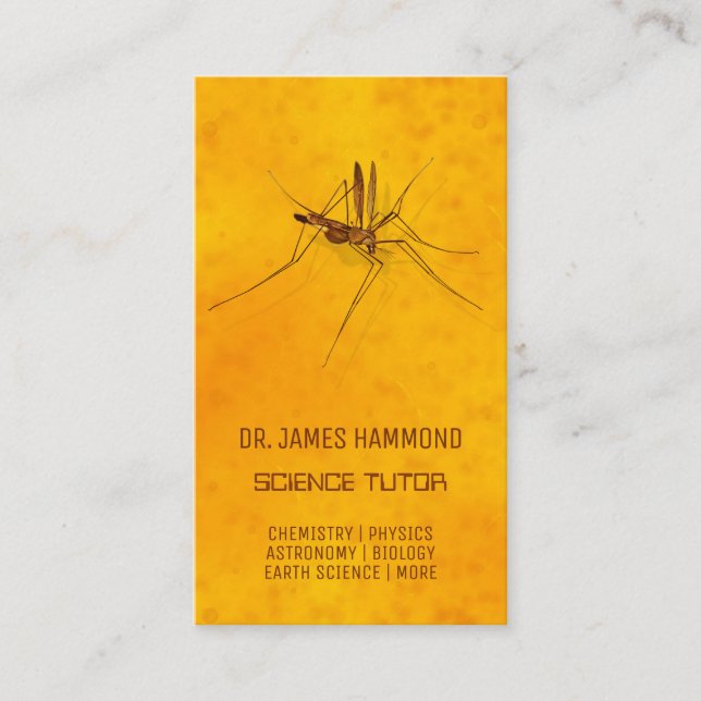 Science Private Tutor Mosquito in Amber Fossil Business Card (Front)