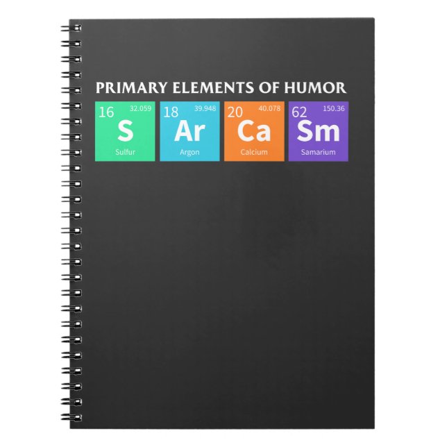 Science Sarcasm Primary Elements of Humor Notebook (Front)