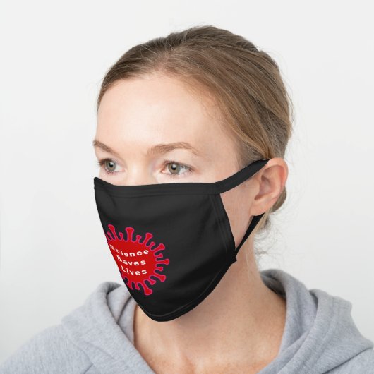 Science Saves Lives - Face mask, Covid protection Black Cotton Face Mask (Angled)
