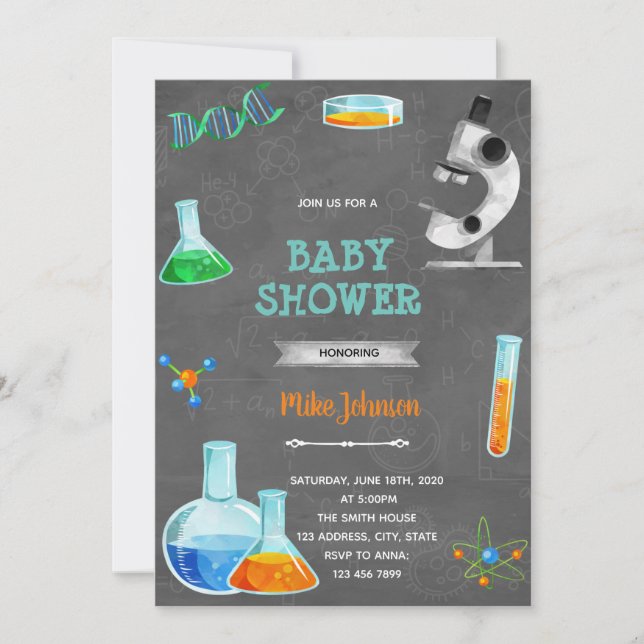 Science shower birthday invitation (Front)