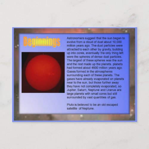 Science  Solar System Beginnings Postcard