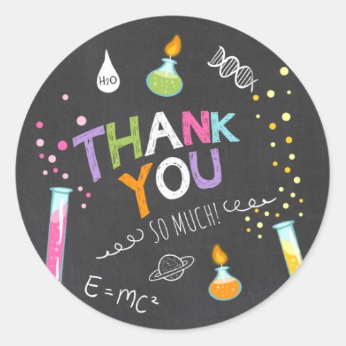 Science Sticker Thank you Birthday Favor tag Girl
