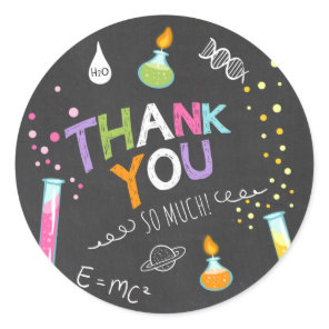 Science Sticker Thank you Birthday Favor tag Girl