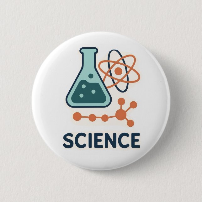 Science Subject Sticker – Flask, Molecules & Atom Button (Front)