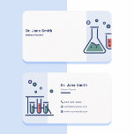 Science Teacher Blue Business Card<br><div class="desc">A business card for someone who teaches science,  like physics,  biology,  or chemistry. It has pictures of a lab flask and a test tube on a light blue background. It is accompanied by contact information that is illustrated by icons.</div>