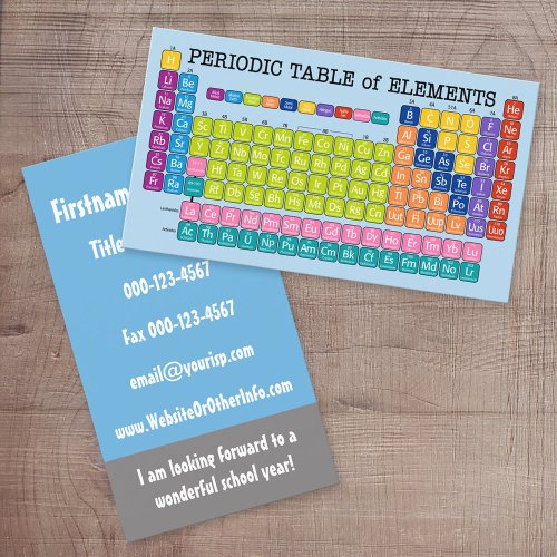 Science Teacher Contact Information Business Card