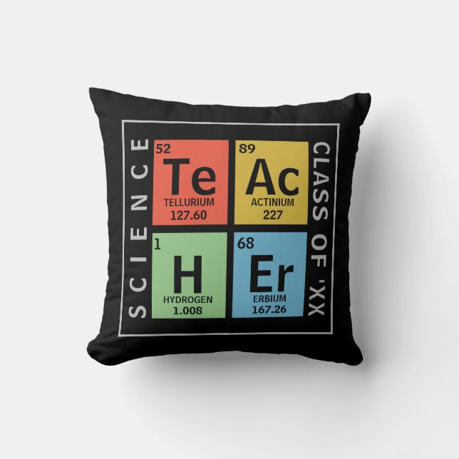 Science Teacher Elements Class Year Black Throw Pillow (Front)