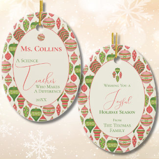 Science Teacher Holiday 2-Sided Personalized Ceramic Ornament
