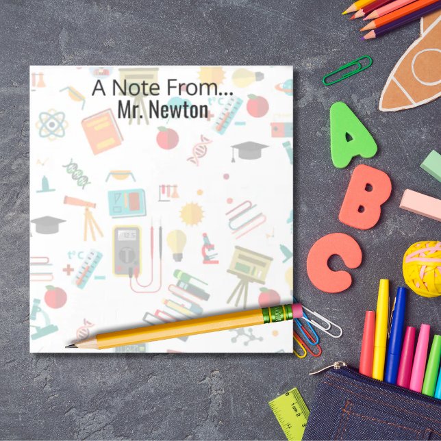 Science Teacher Personalized print apples books Notepad (Unique all-over science teacher design)